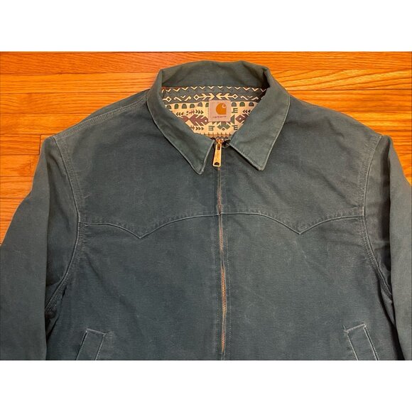 Vintage Men’s Large Carhartt Santa Fe Western Aztec Lined Jacket USA Teal Blue - Picture 4 of 9
